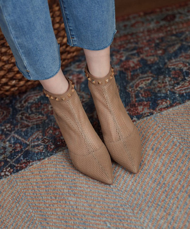 Mesh Splicing Breathable Rivet Toe Boots Pointed Black