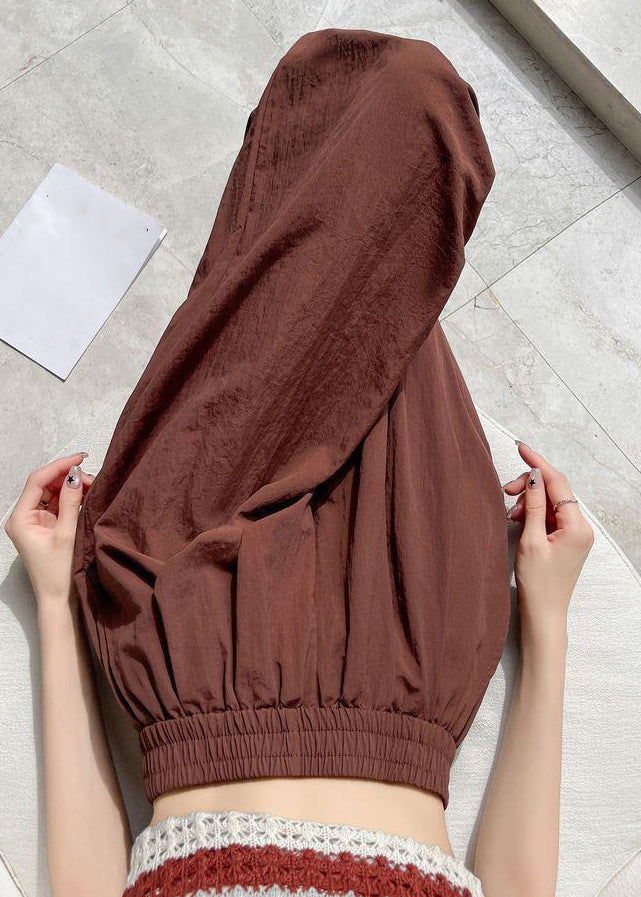 Solid Summer Elastic Red Crop Brick Pockets Pants Cotton Waist