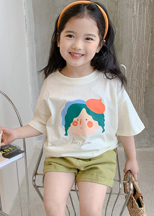 Brief Apricot Patchwork Girls T Shirt Short Sleeve SS1019