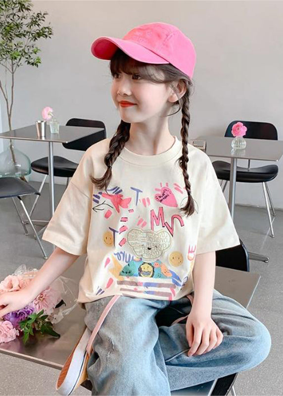 Brief Apricot Print Girls T Shirt Short Sleeve YU1082