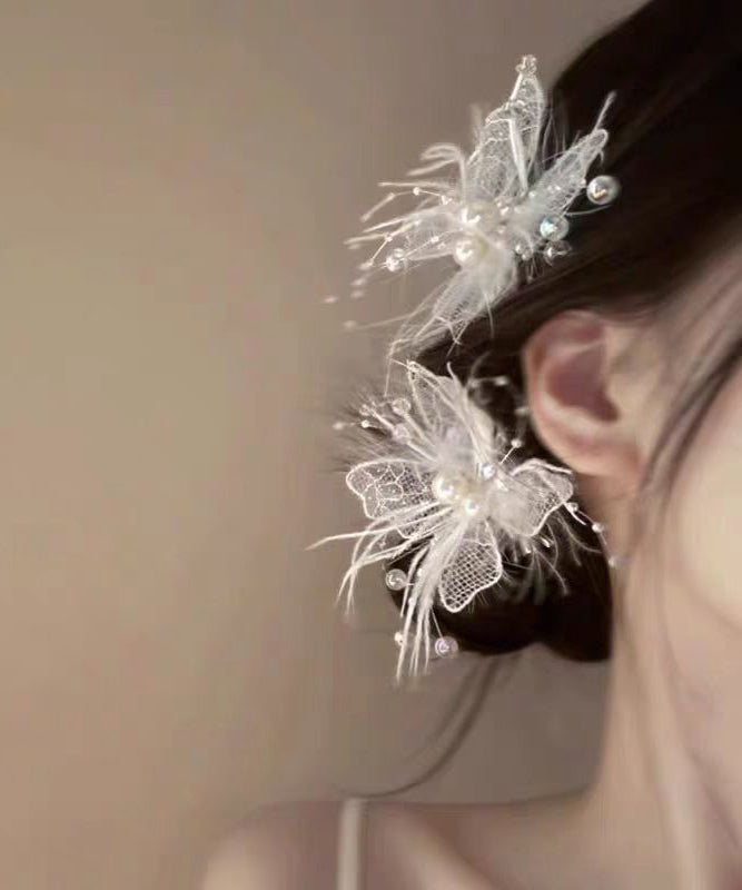 Lace Hairpin Pearl Brief Feather Hollow Beige Out