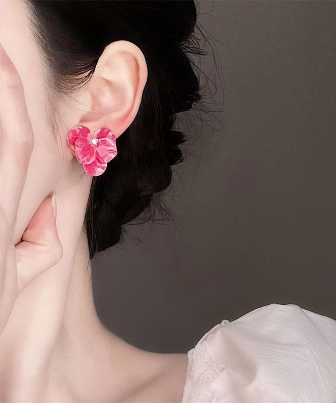 Earrings Brief Zircon Blue Alloy Floral Stud