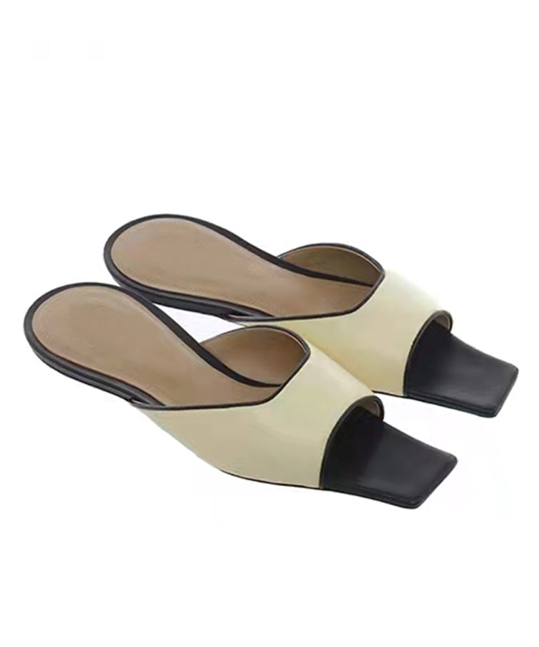 Brief Camel Faux Leather Splicing Peep Toe Thong Sandals JJ044