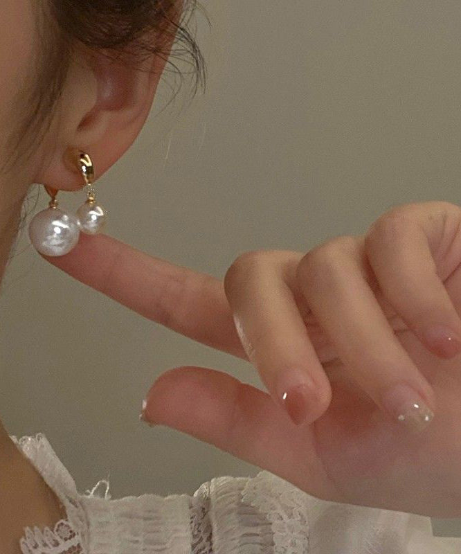 Earrings Stud Gold Brief Alloy Copper Pearl