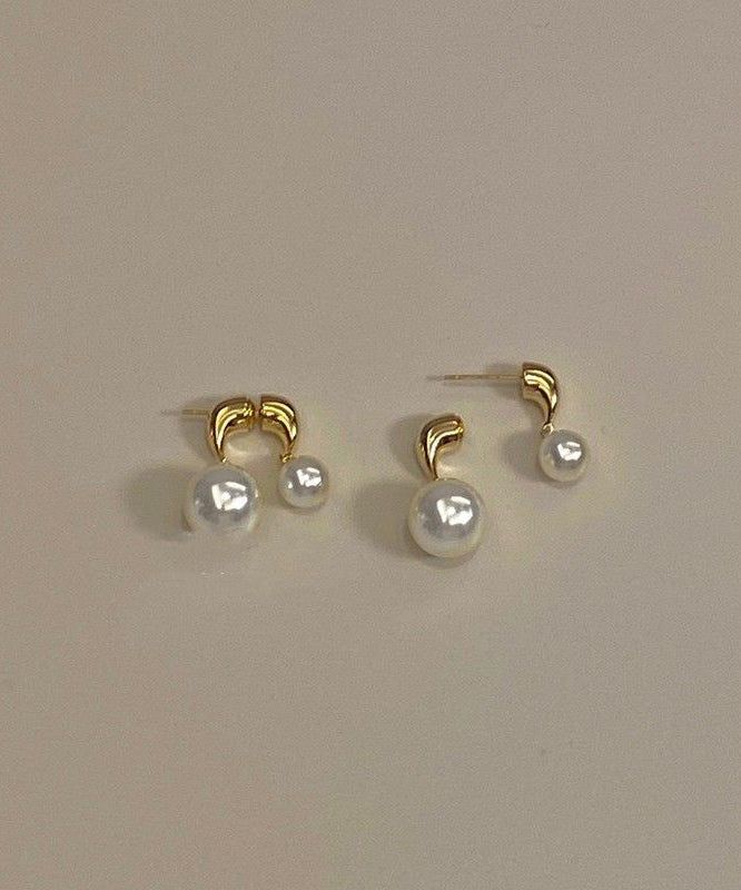 Earrings Stud Gold Brief Alloy Copper Pearl