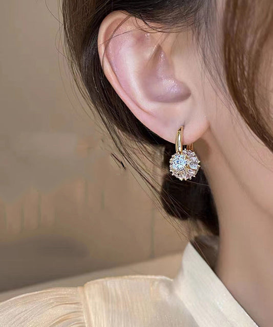 Copper Alloy Gold Zircon Earrings Brief Hoop