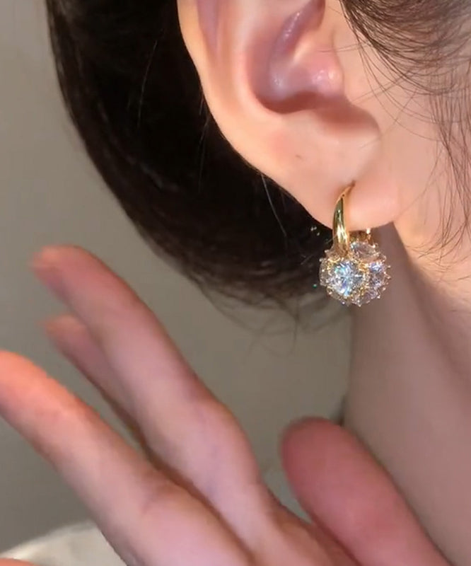 Copper Alloy Gold Zircon Earrings Brief Hoop