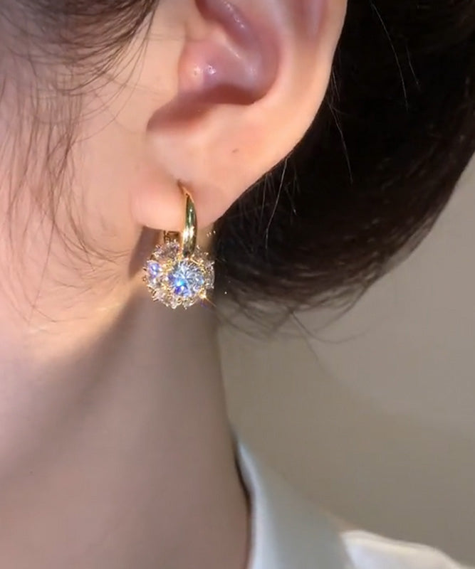 Copper Alloy Gold Zircon Earrings Brief Hoop