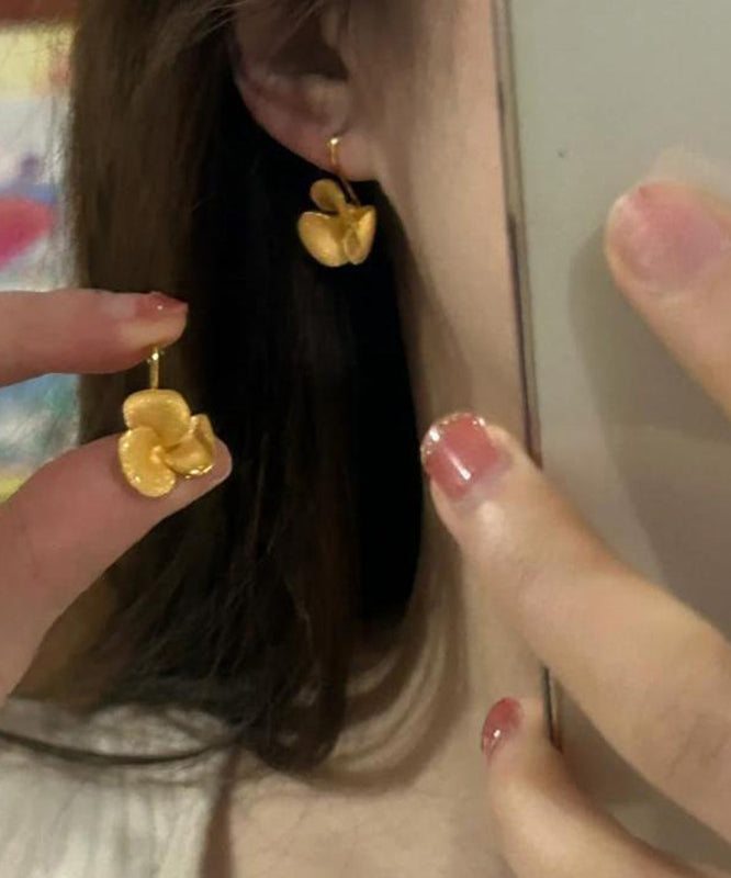 Overgild Stud Earrings Floral Brief Gold Silver Sterling