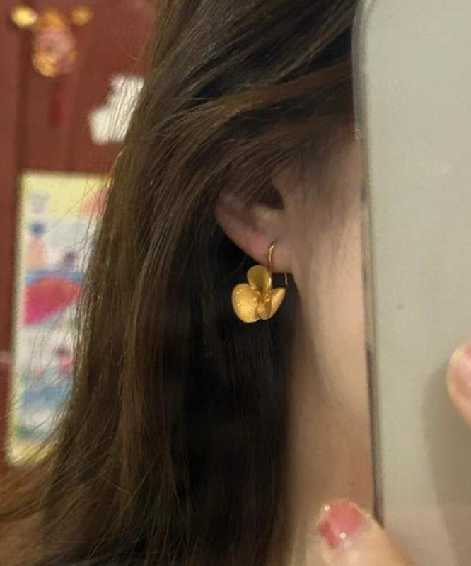 Overgild Stud Earrings Floral Brief Gold Silver Sterling