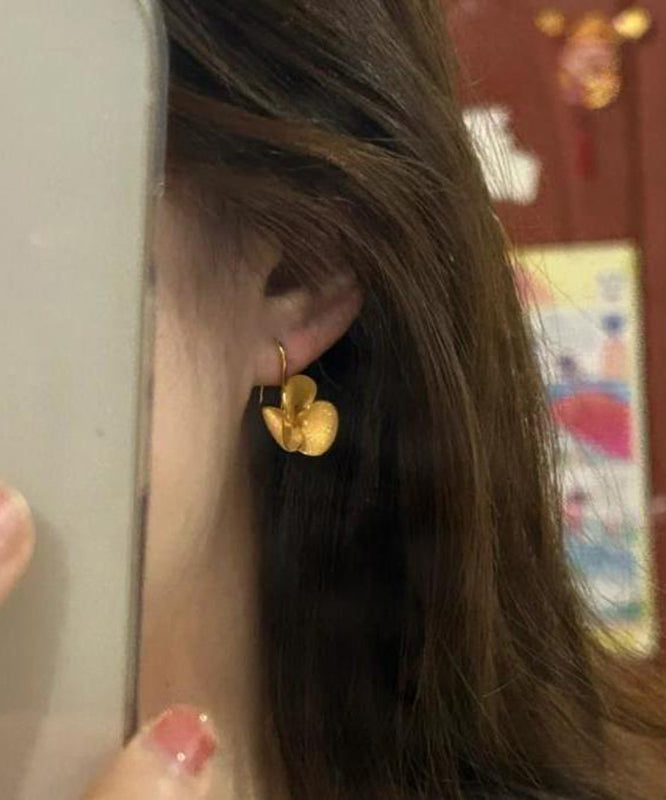 Overgild Stud Earrings Floral Brief Gold Silver Sterling