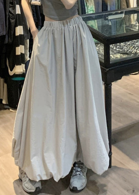 Brief Waist Grey Pockets Maxi Skirt Elastic