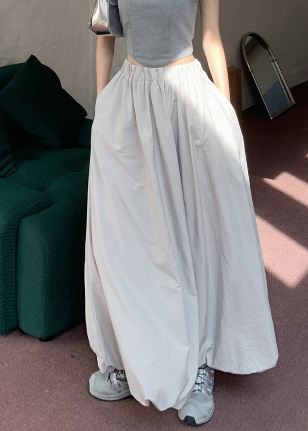 Brief Waist Grey Pockets Maxi Skirt Elastic
