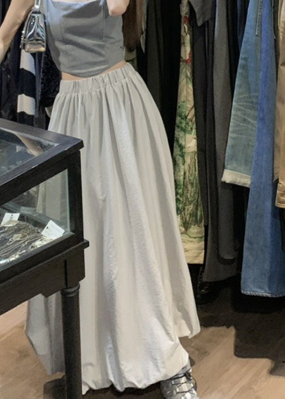 Brief Waist Grey Pockets Maxi Skirt Elastic