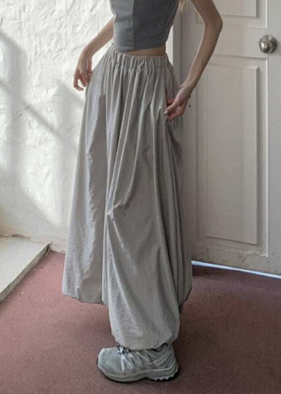 Brief Waist Grey Pockets Maxi Skirt Elastic