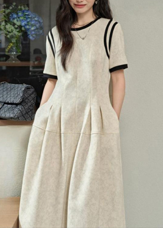 Brief O-Neck Light Wrinkled Grey Summer Dresses Patchwork Maxi