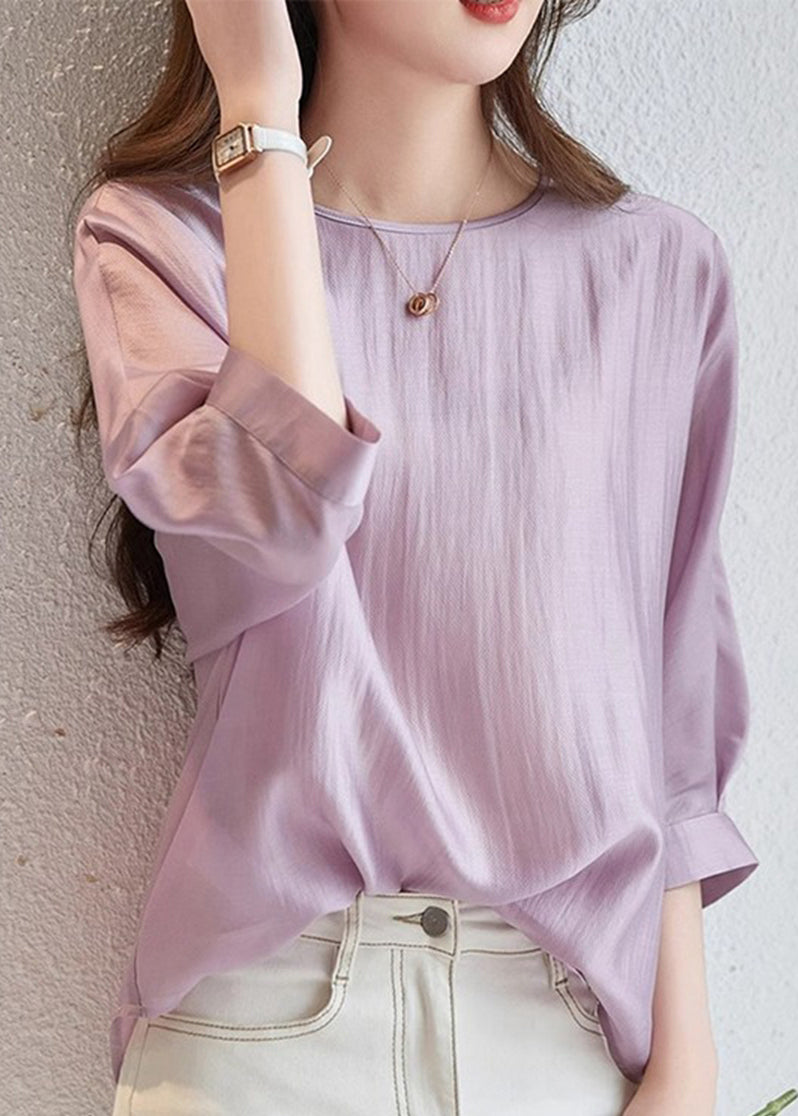 Brief Light Purple O-Neck Patchwork Shirts Fall WW059