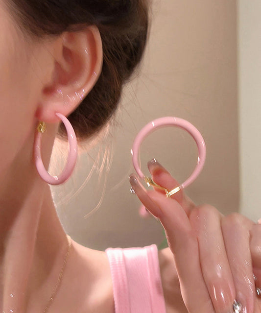 Hoop Alloy Drip Glaze Brief Pink Earrings