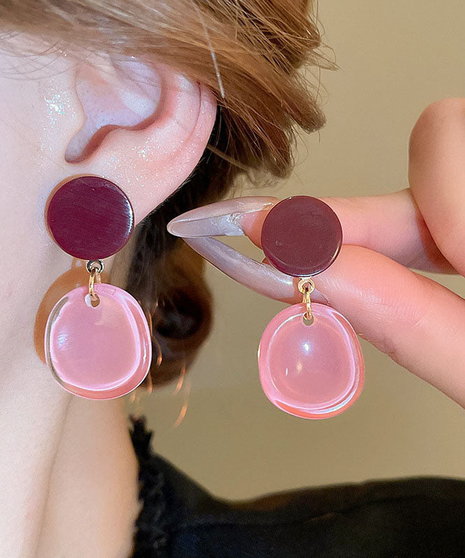 Sterling Silver Alloy Earrings Resin Pink Brief Drop
