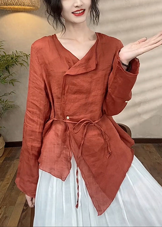 Brief Asymmetrical Red Patchwork Top Spring