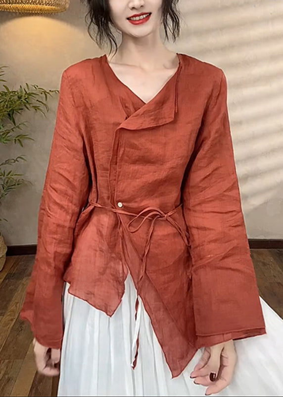 Brief Asymmetrical Red Patchwork Top Spring