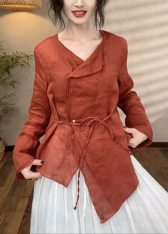 Brief Asymmetrical Red Patchwork Top Spring