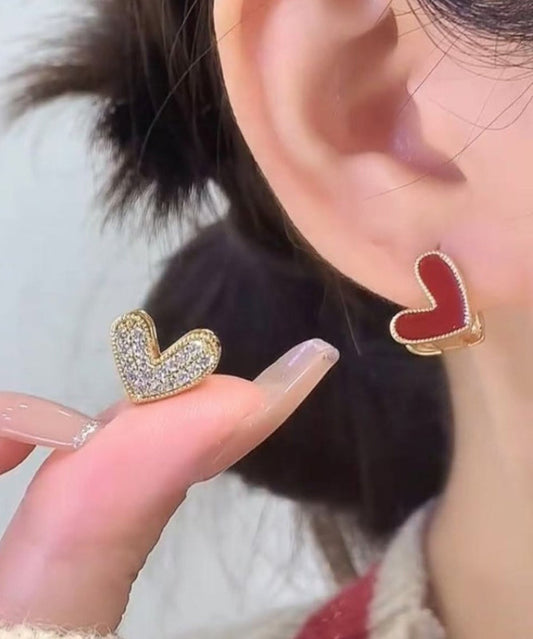 Sterling Stud Brief Zircon Overgild Red Silver Love Earrings
