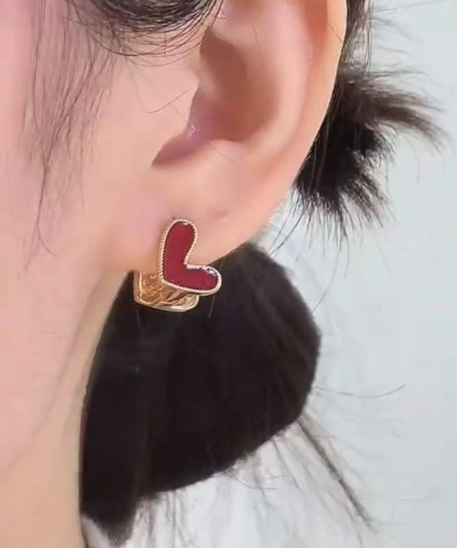 Sterling Stud Brief Zircon Overgild Red Silver Love Earrings