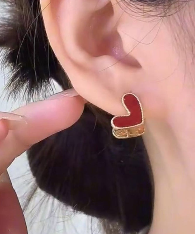 Sterling Stud Brief Zircon Overgild Red Silver Love Earrings