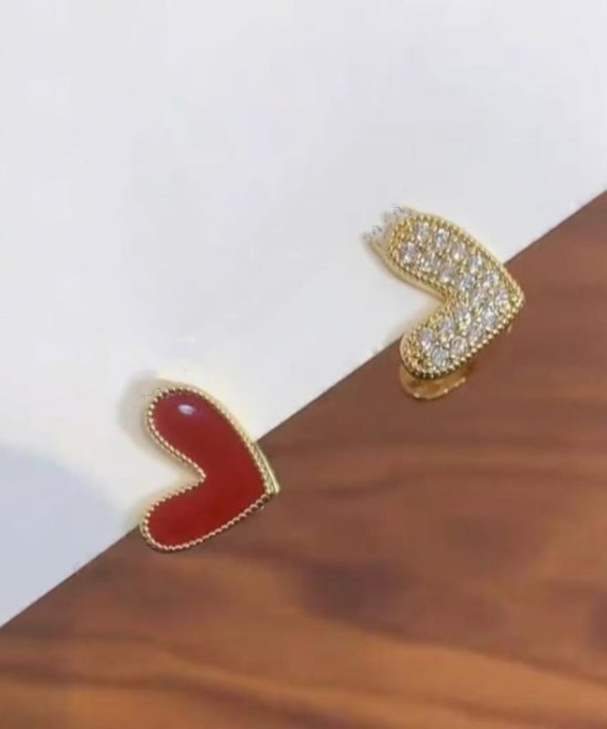 Sterling Stud Brief Zircon Overgild Red Silver Love Earrings