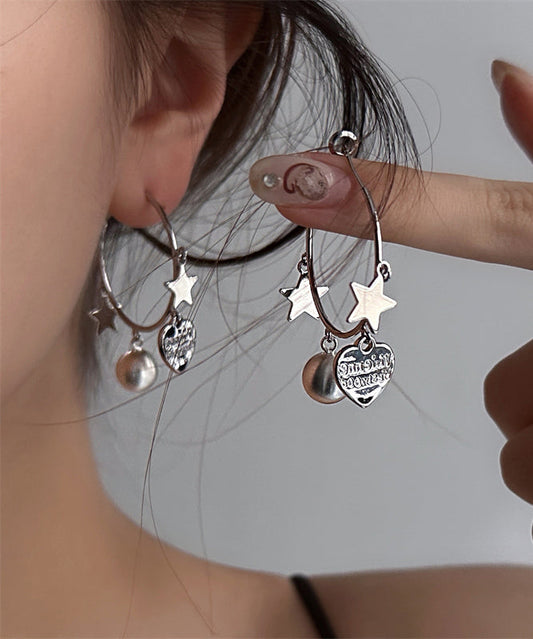 Brief Metal Tassel Love Silk Star Earrings Hoop