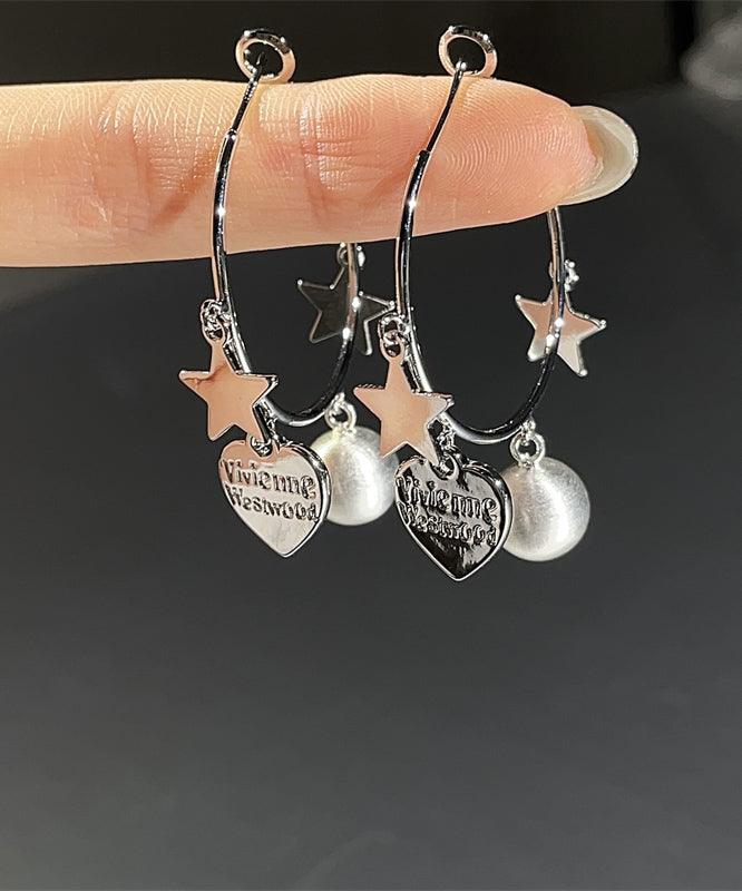 Brief Metal Tassel Love Silk Star Earrings Hoop