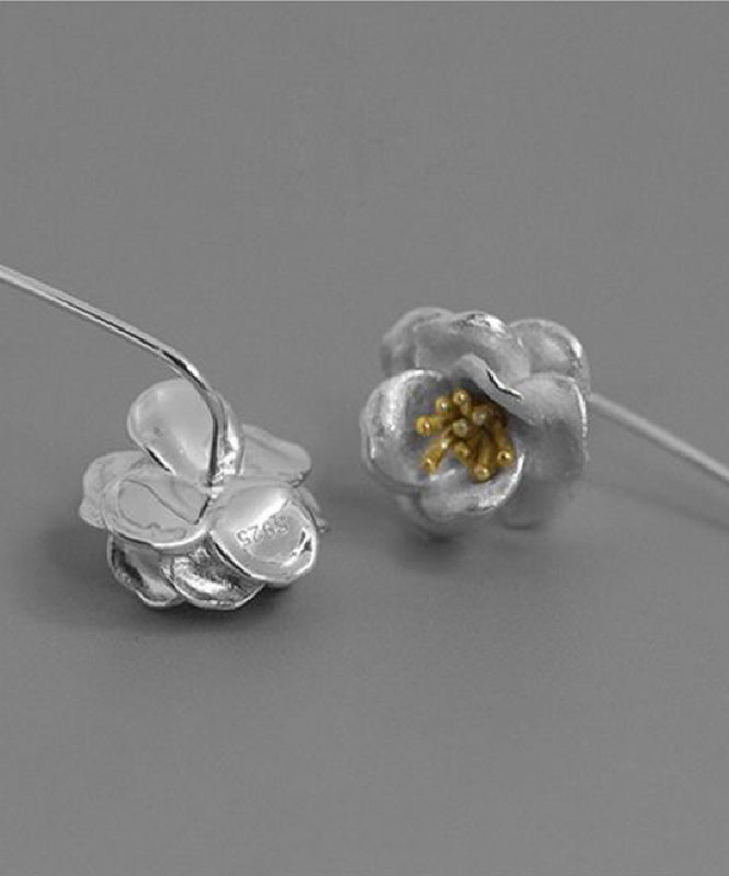 Boucles d'oreilles pendantes à pampilles en argent sterling et fleur de camélia en soie QQ028