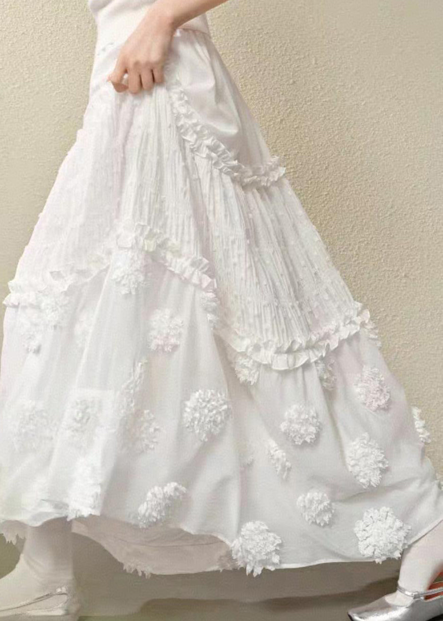 Maxi Brief Patchwork Ruffled White Skirt Waist Elastic