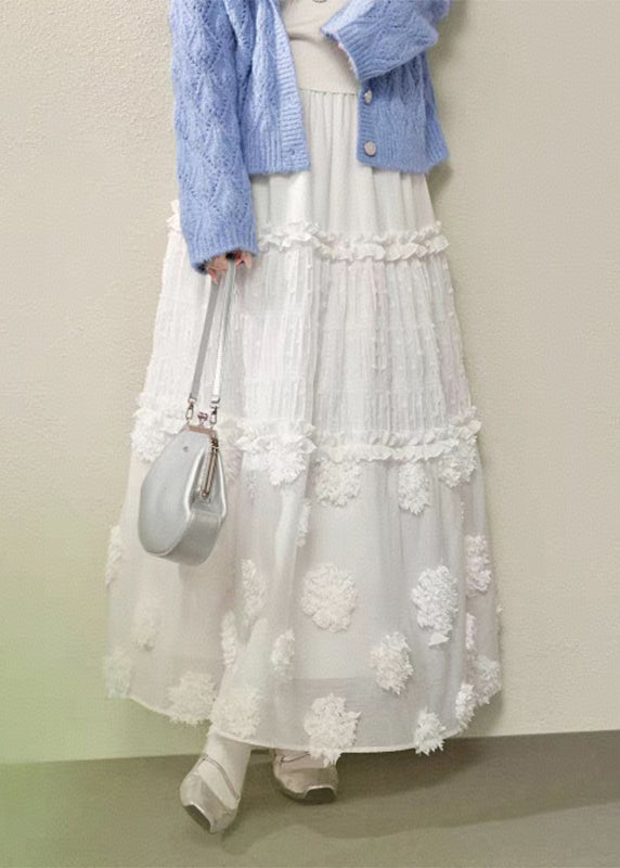 Maxi Brief Patchwork Ruffled White Skirt Waist Elastic