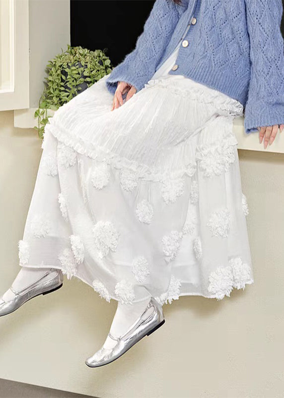 Maxi Brief Patchwork Ruffled White Skirt Waist Elastic