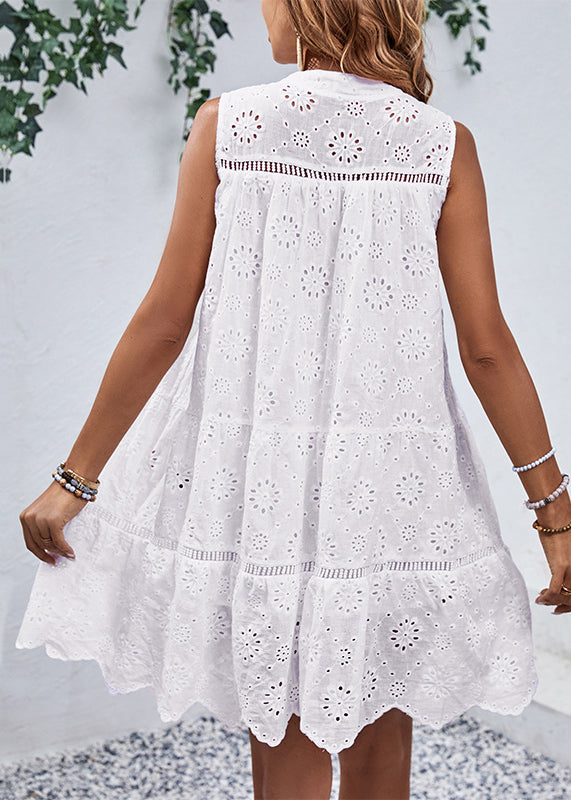 Collar Hollow White Stand Summer Dress Mid Brief Out