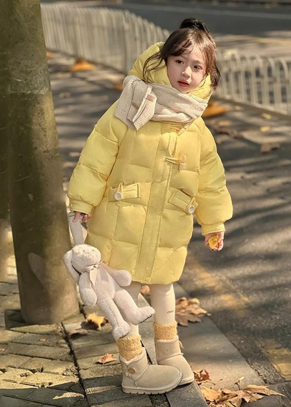 Brief Yellow Patchwork Button Kids Hooded Parkas Winter WL024