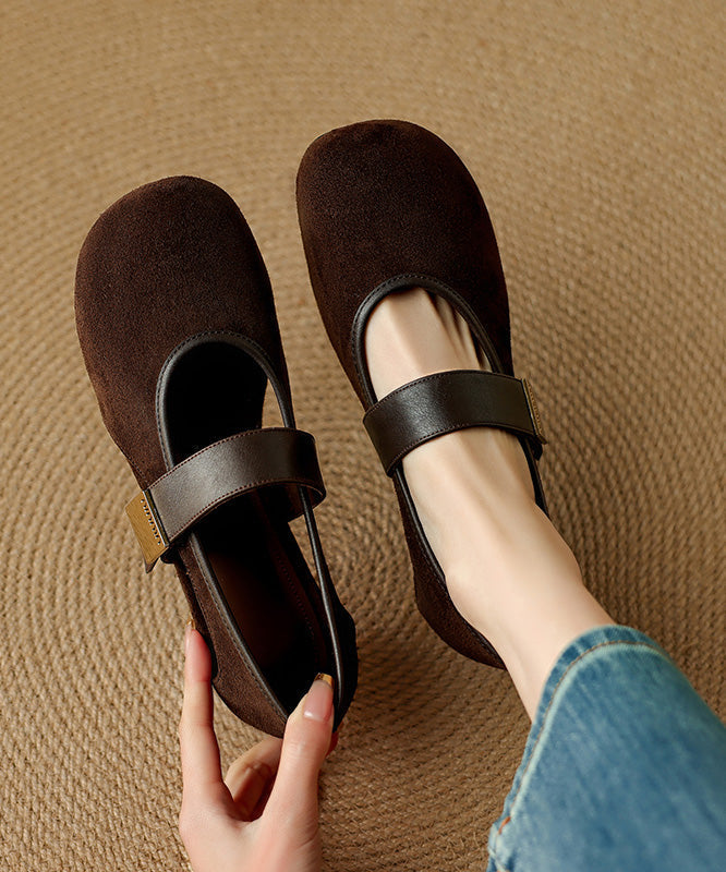 Strap Brown Suede Shoes Women Buckle Wedge Splicing