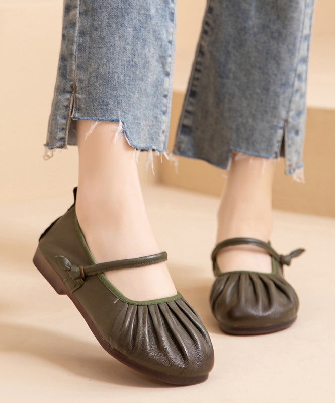 Cowhide Shoes Comfy Leather Brown Flat Women Wrinkled Splicing