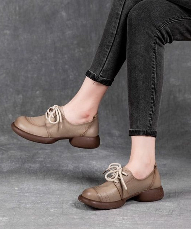 Leather Women Brown Up Shoes Lace Flat For Cowhide Splicing