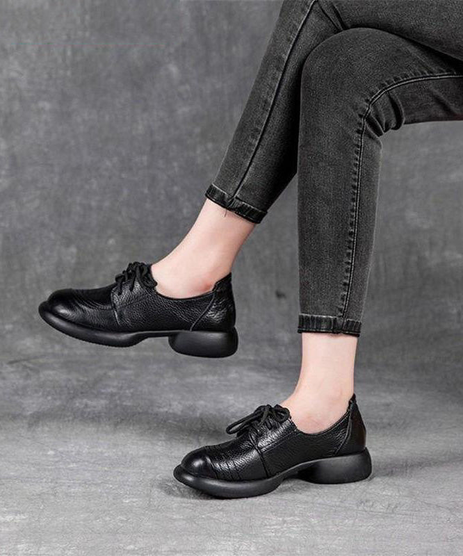 Leather Women Brown Up Shoes Lace Flat For Cowhide Splicing