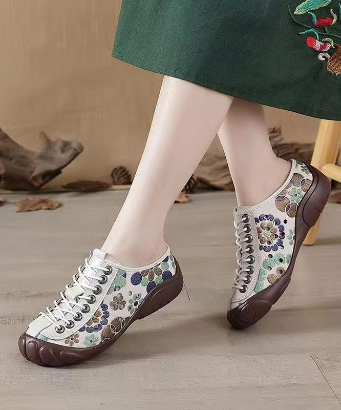 Cross Brown Strap Splicing Leather Flat Cowhide Shoes Embossed