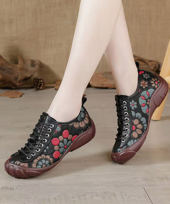 Brown Embossed Leather Flat Cross Shoes Cowhide Strap Splicing