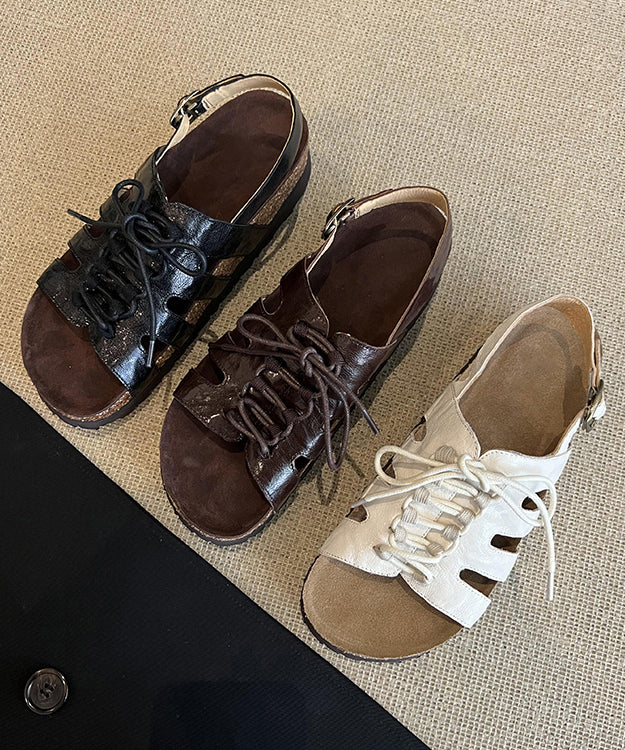 Brown Out Lace Toe Hollow Splicing Up Sandals Peep Platform