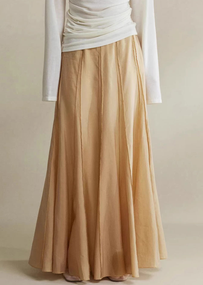 Brown High Cotton Maxi Waist Silk Skirts Patchwork