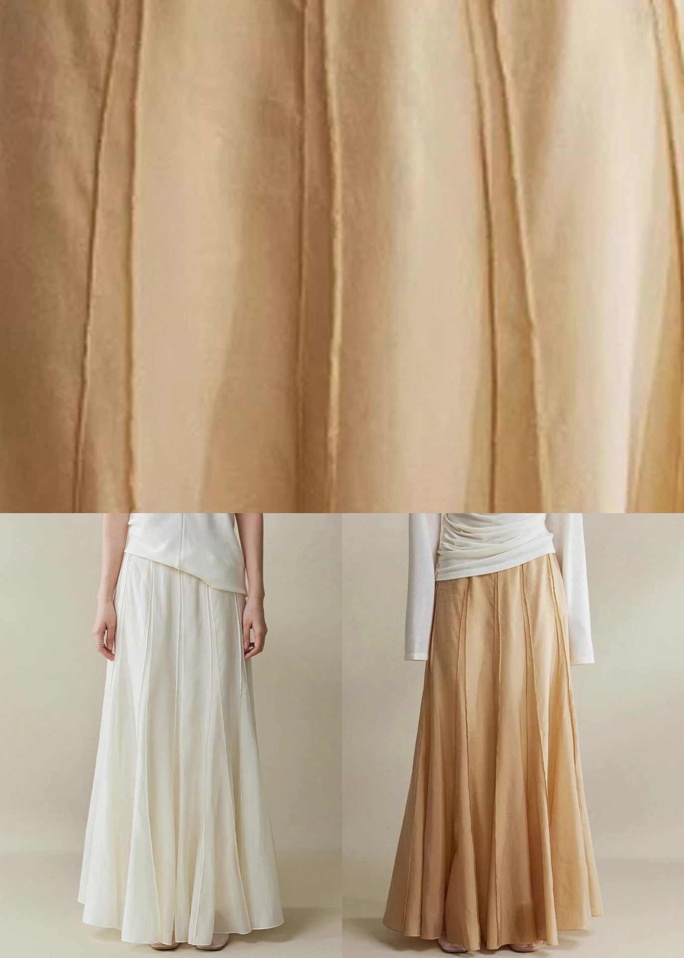 Brown High Cotton Maxi Waist Silk Skirts Patchwork