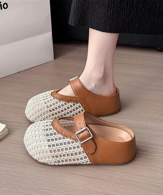Sandals Slide Faux Leather Platform Fashion Brown Splicing
