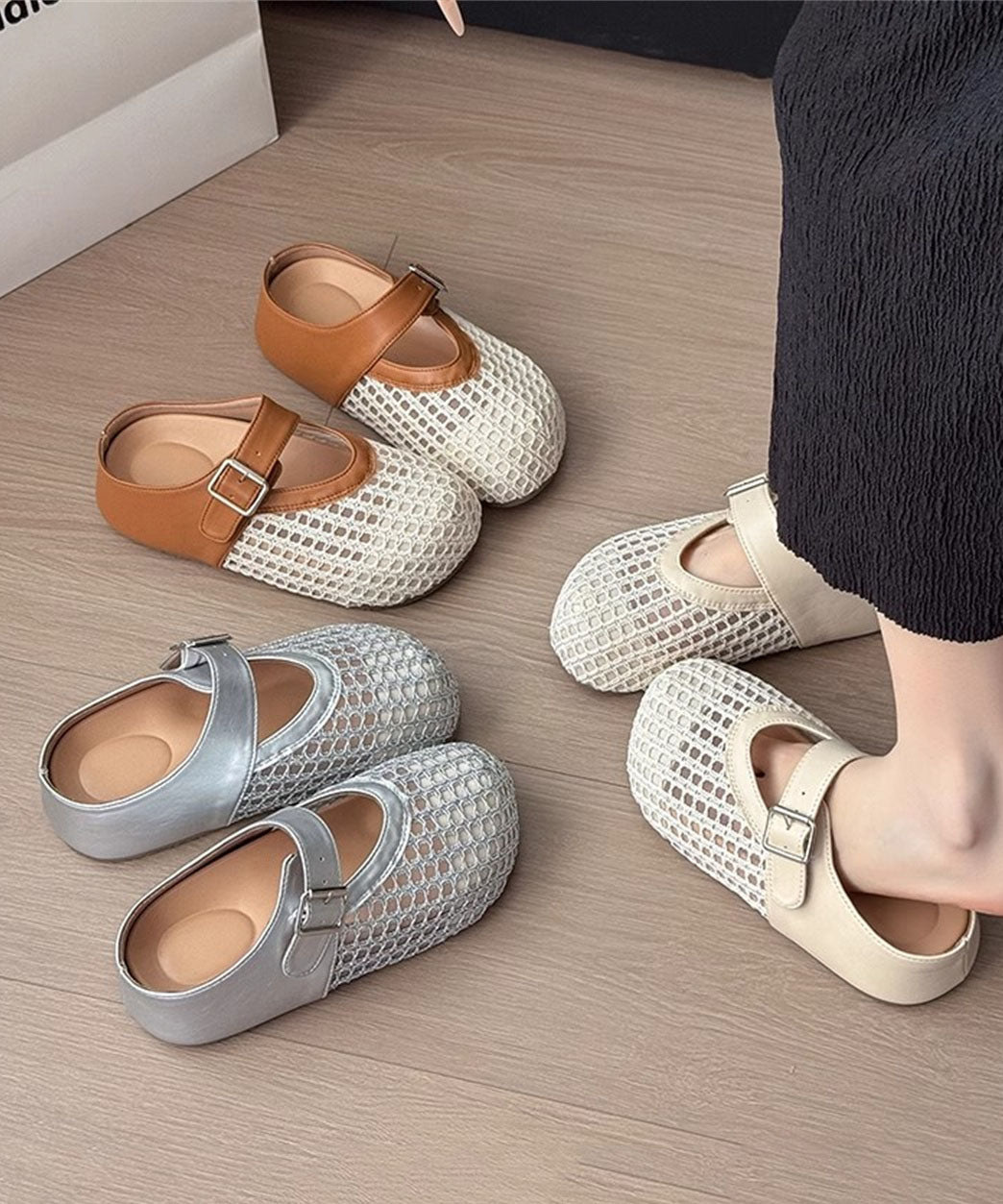 Sandals Slide Faux Leather Platform Fashion Brown Splicing