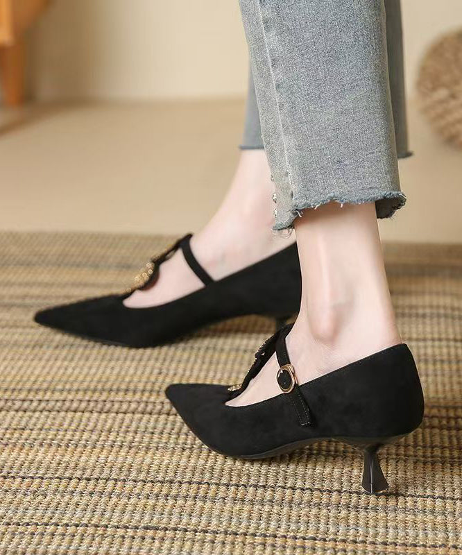 Heels Women Brown Suede High Pointed Splicing Toe